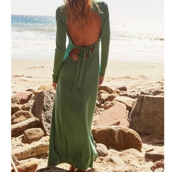 Free People Beach NWT Aubre Mermaid Green Open Low Back Essential Maxi Dress - Picture 2 of 8